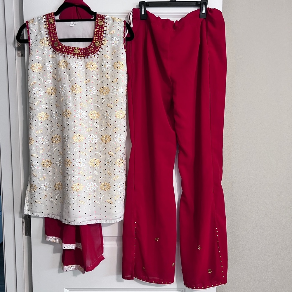 White and Red Indian Salwar Set